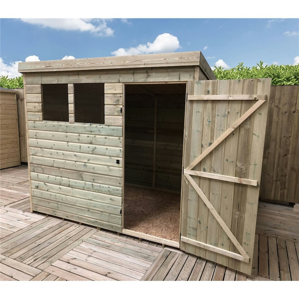 image 1 of 9 x 6 Garden Shed Pressure Treated T&G PENT Wooden Garden Shed - 2 Windows + Single Door (9' x 6' / 9ft x 6ft) (9x6)