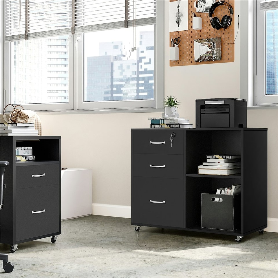 image 1 of Yaheetech 3-Drawer and 2- Open Shelf Vintage File Cabinet