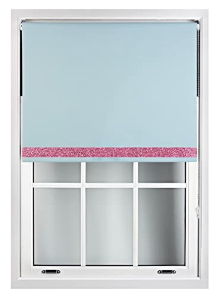 image 1 of FURNISHED Thermal Blackout Roller Blinds with Glitter Edge - (W)185cm x (L)210cm | Blue | Duck Egg Blue | (W) 185cm x (L) 210cm