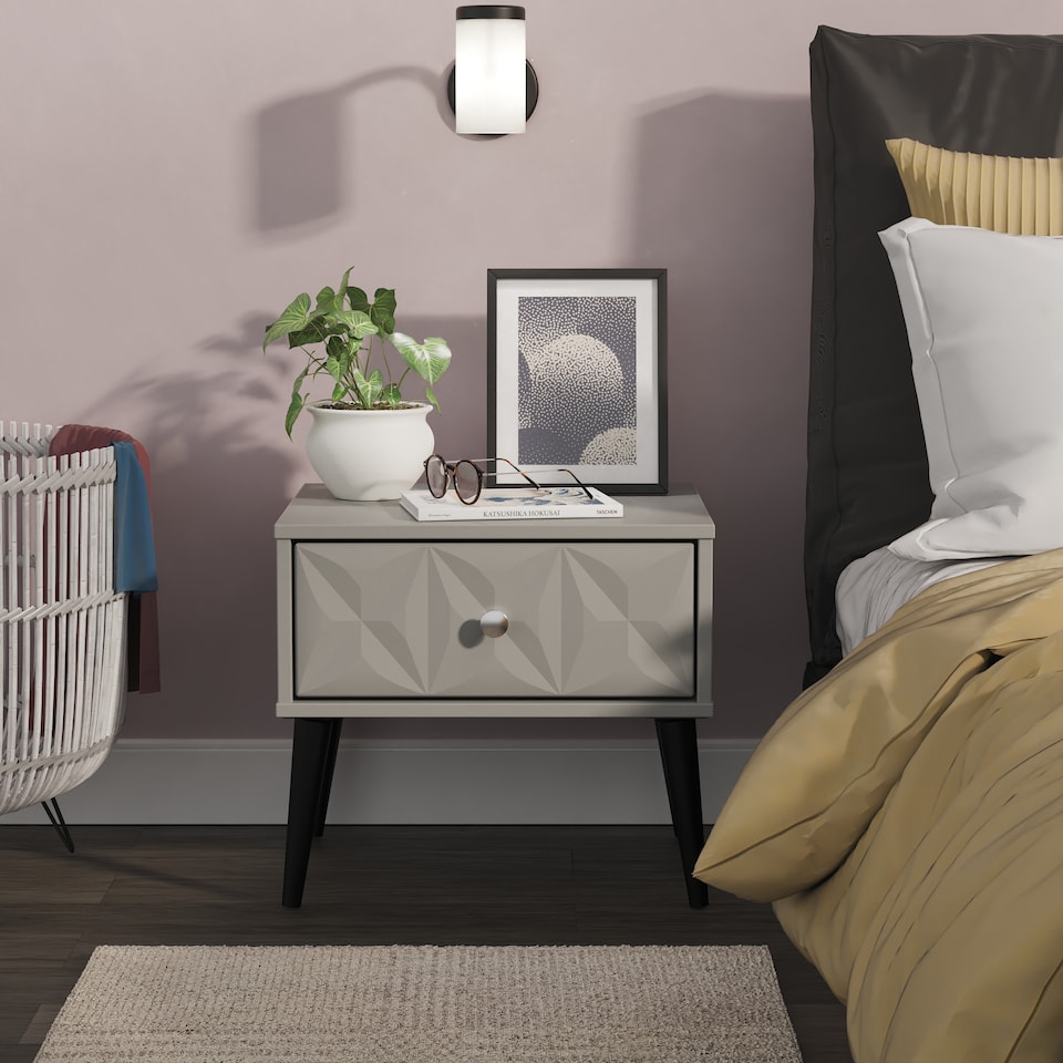 image 1 of Toledo 1 Drawer Bedside Table in Dusk Grey (Ready Assembled) | Grey | Dusk Grey