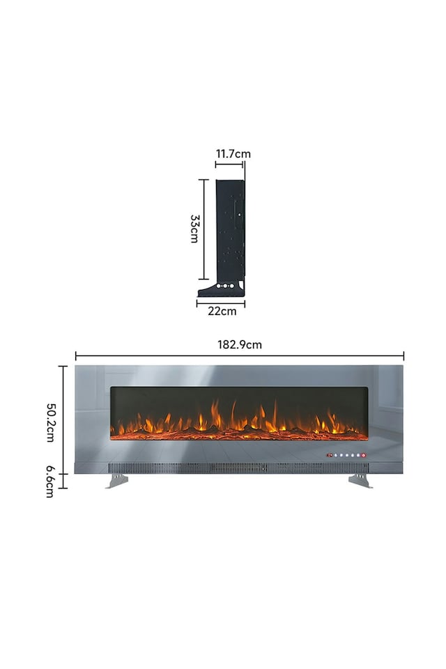 image 1 of Living and Home 72 Inch Electric Fireplace- Recessed/Wall-mounted with Remote and Touch Screen,1800W,Grey
