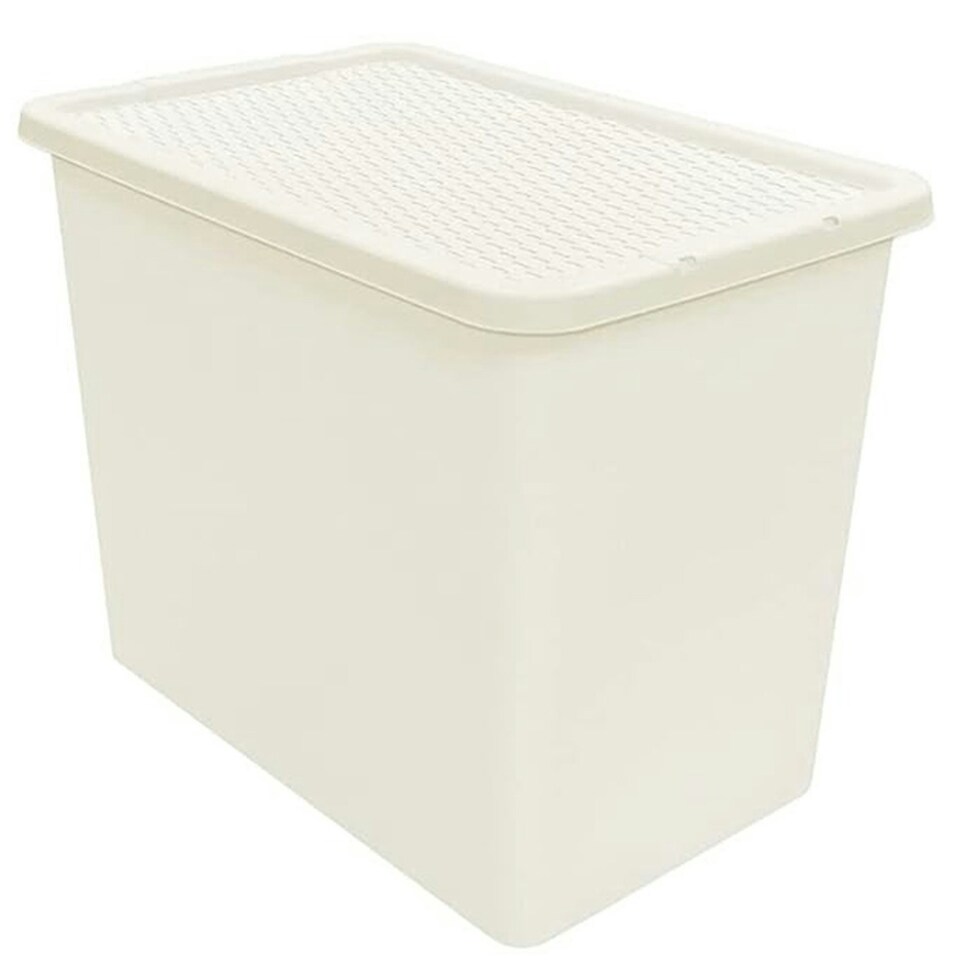 image 1 of 3 x 80L Cream Rattan Design Large Strong Spacious Home Office Containers With Lids Cream