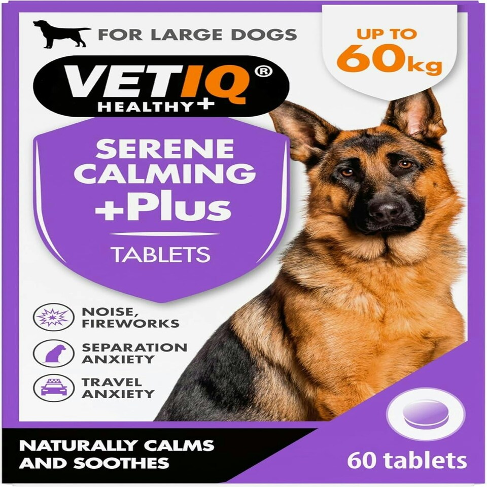 VETIQ Serene Calming Plus+ Tablets For Large Dogs, Helps to Reduce Anxiety in All Scenarios Short & Long Term , 60 Tablets