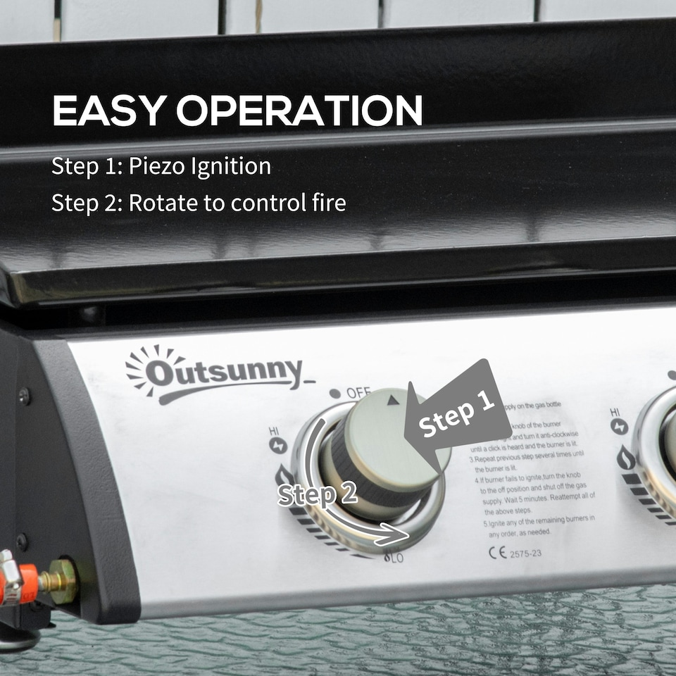 image 1 of Outsunny Portable Gas Plancha BBQ Grill with 3 Stainless Steel Burner, 9kW