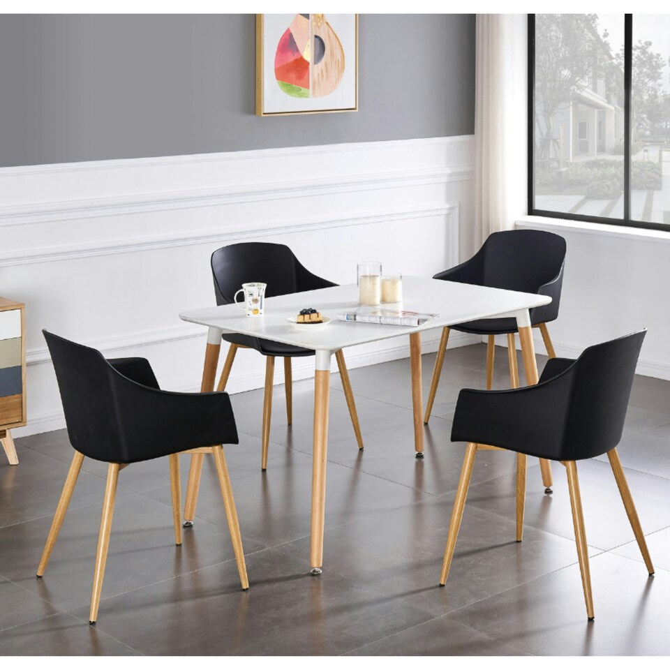 image 1 of Set of 2 Eden Modern Dining Chairs, Faux Leather Padded Cushion & Solid Wooden Legs Black