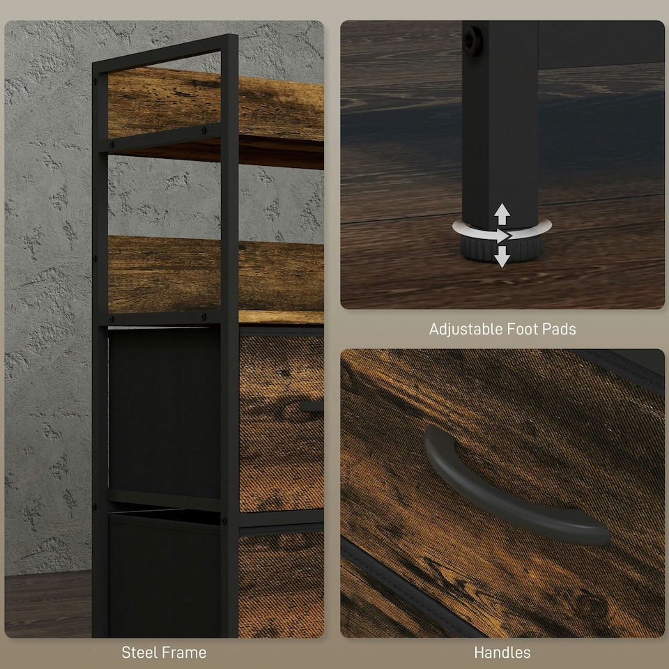 image 1 of HOMCOM Bedroom Chest of Drawers 7 Drawer Dresser w/ Shelves, Grey Wood Effect