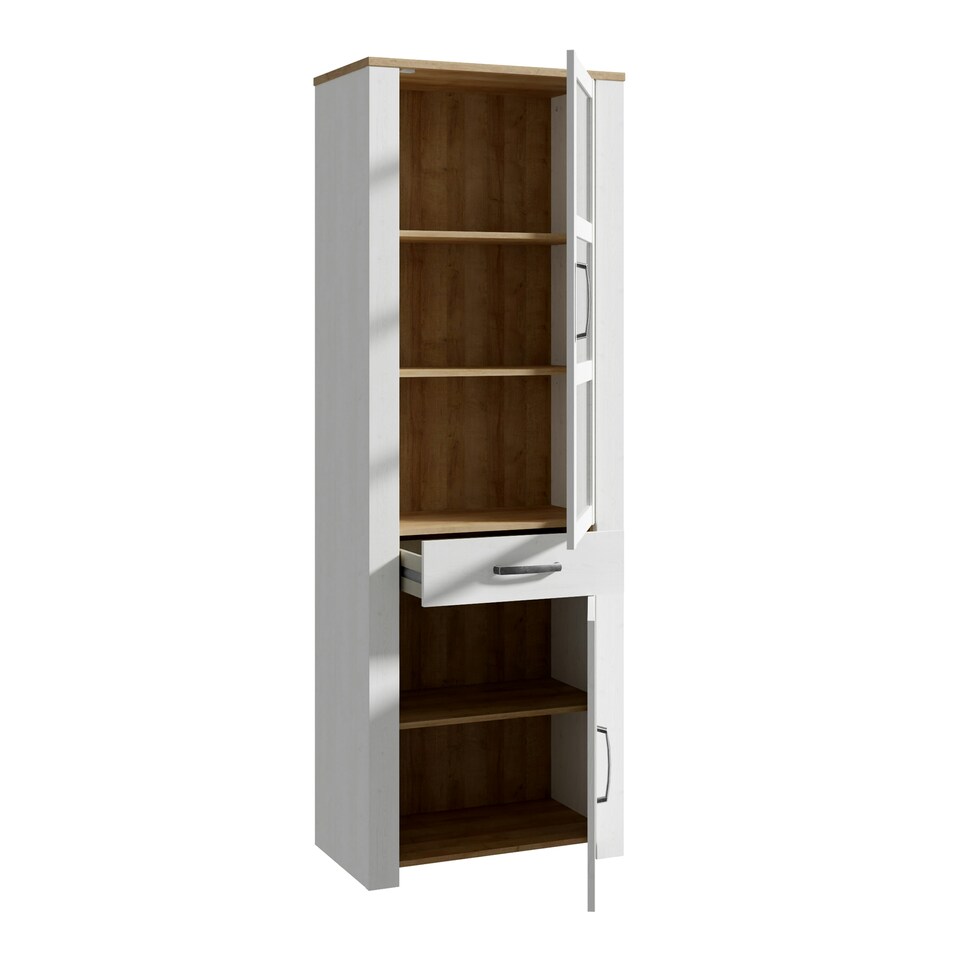 image 1 of Bohol 2 Door 1 Drawer Narrow Display Cabinet in Riviera Oak/White