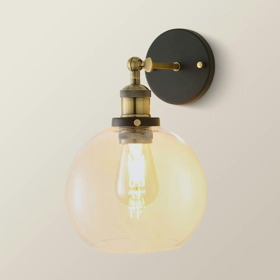 image 1 of ValueLights Industrial Style Black And Gold Wall Light With Tinted Glass Shade