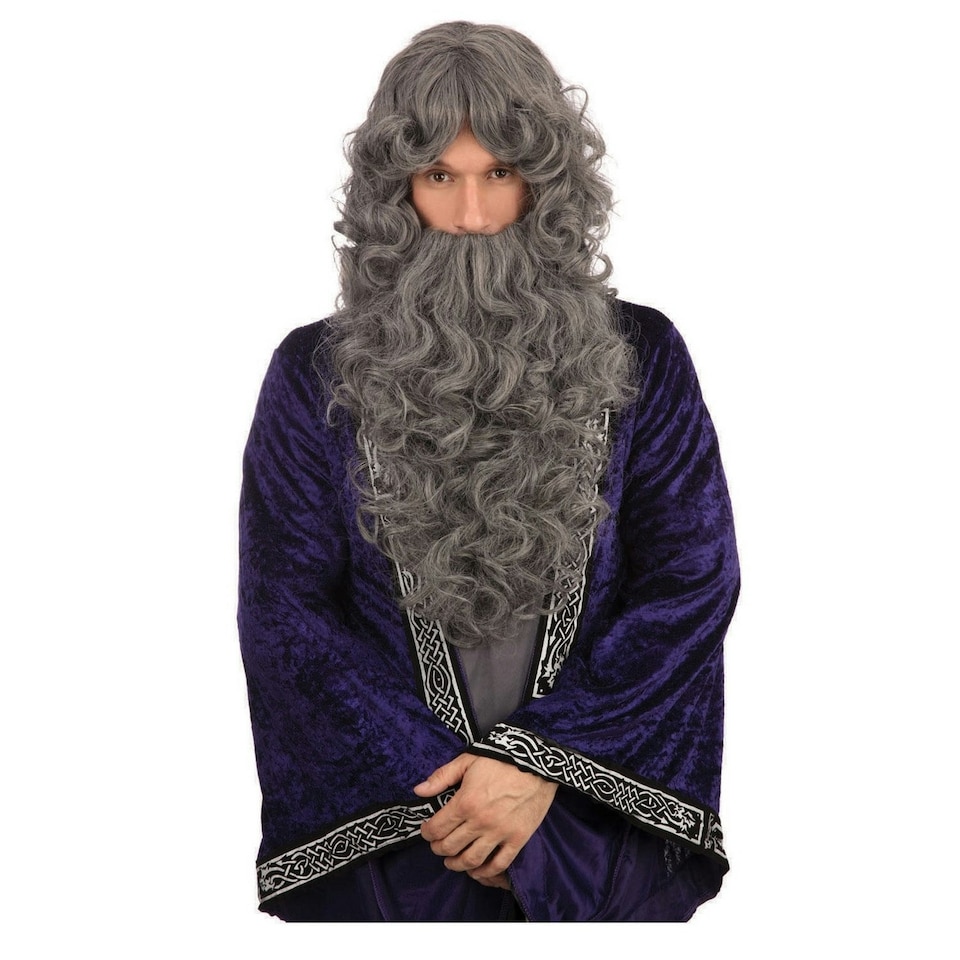 image 1 of Bristol Novelty Wizard Beard & Wig Set - Grey - One Size One Size