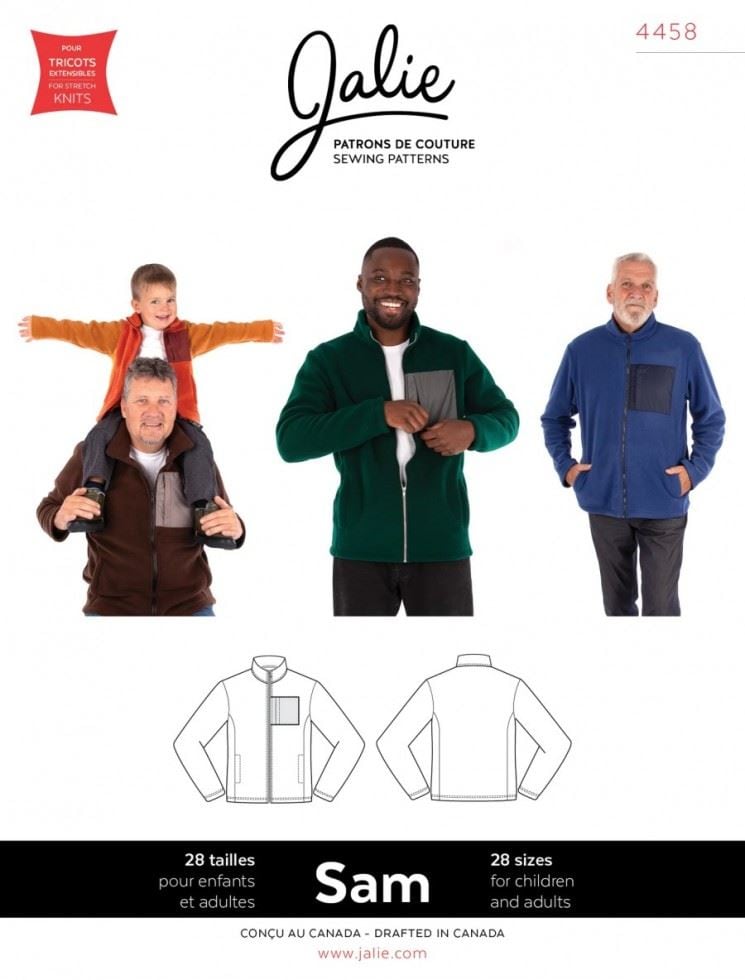 Jalie Sewing Pattern 4458 Sam Classic Fleece, Jackets for Kids, Teenagers and Men - 28 Sizes - Intermediate