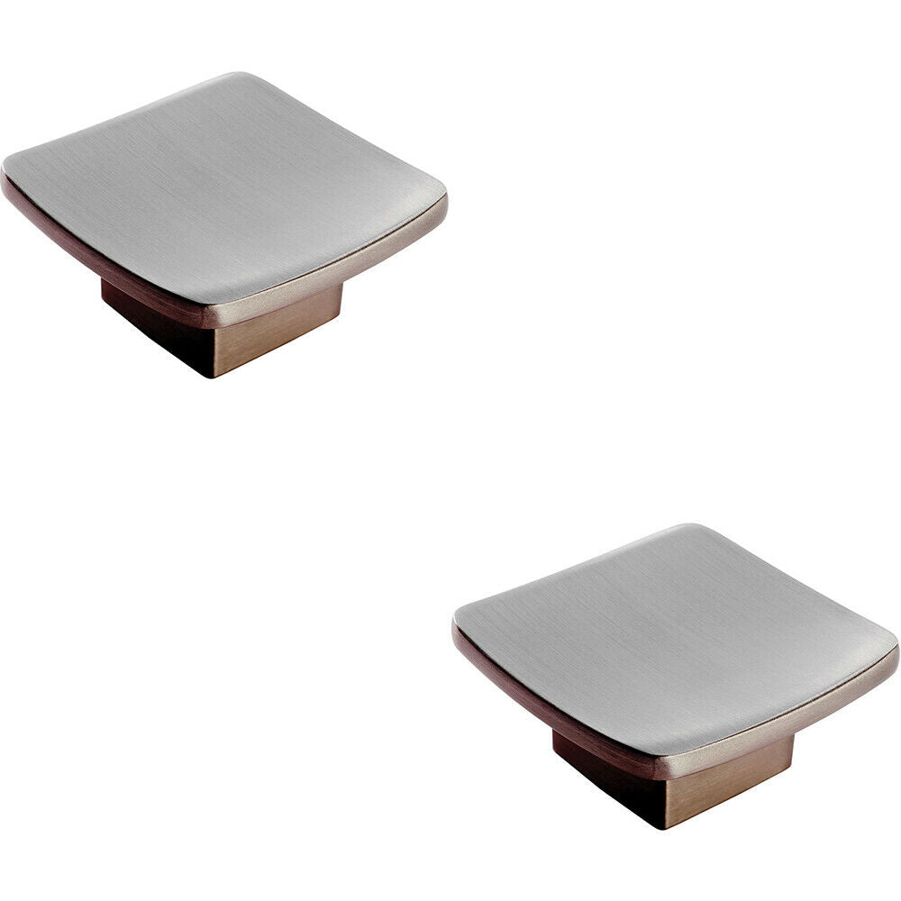 Loops 2x Square Curved Cupboard Door Knob 45 x 45mm Satin Nickel Cabinet Handle in Metallics