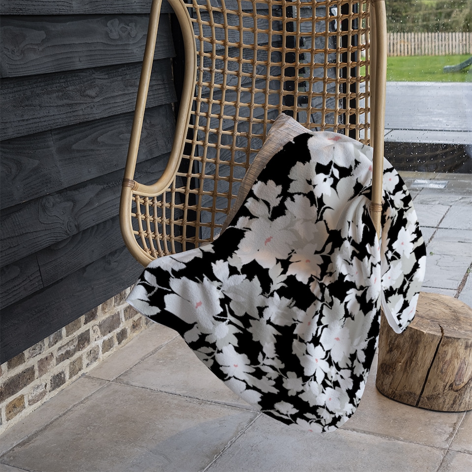 image 1 of Grey White & Black Flowers Blanket | Multi