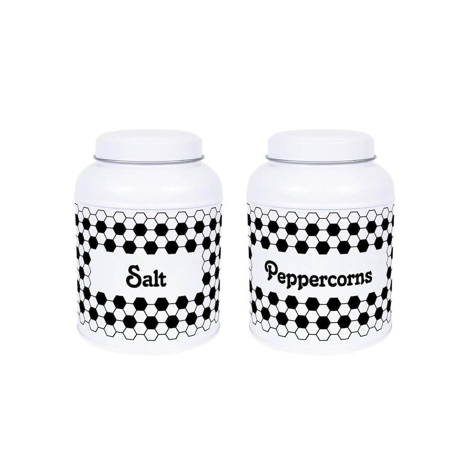 image 1 of Hexagon Tiles Salt & Peppercorn Canisters - Small Kitchen Seasoning Jars