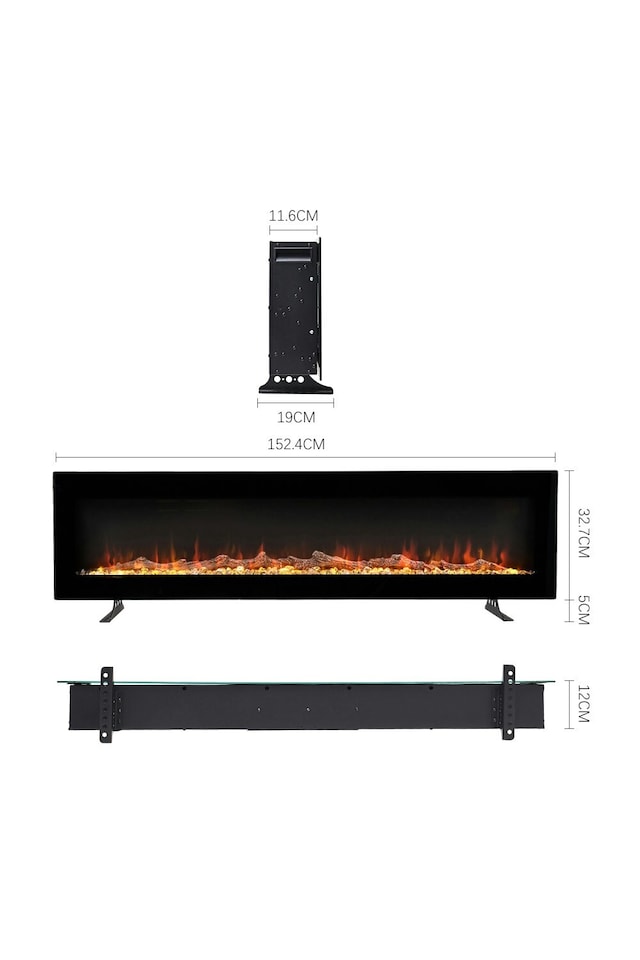 image 1 of Living and Home 60 Inch Modern Electric Fireplace - Wall Mounted/Freestanding, with Remote Control, 1800W