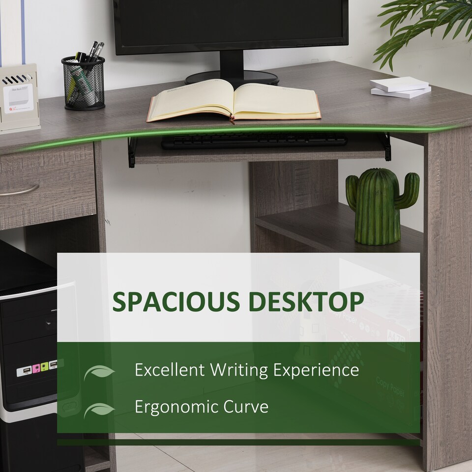 image 1 of HOMCOM L-Shaped Corner Computer Desk with 2 Shelves Worktop Grey