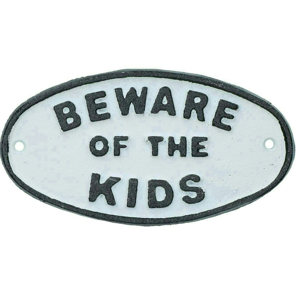 image 1 of Beware of the Kids Cast Iron Sign Plaque Door Wall House Fence Gate Garden