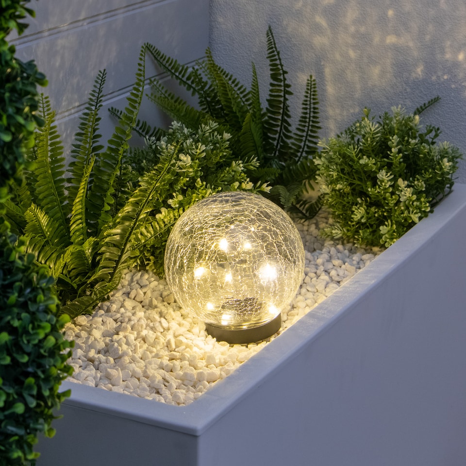 image 1 of Gardenwize Solar Crackle Ball Light - 15cm Diameter