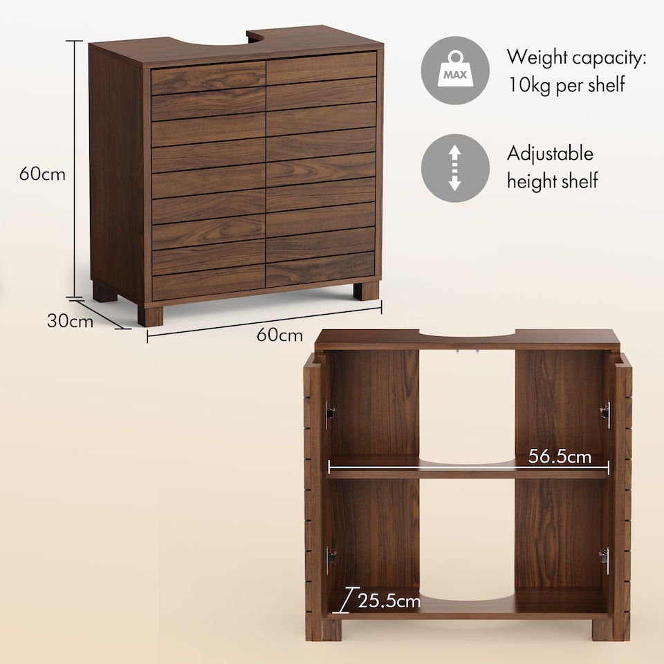 image 1 of Vonhaus Chester Under Sink Bathroom Cabinet in Dark Wood Effect