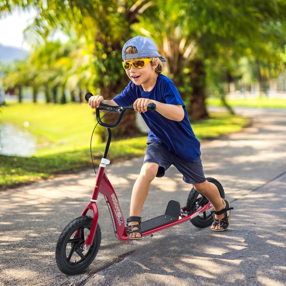 image 1 of HOMCOM Push Scooter, Teen Kids Scooter with 12" EVA Tyres, Red