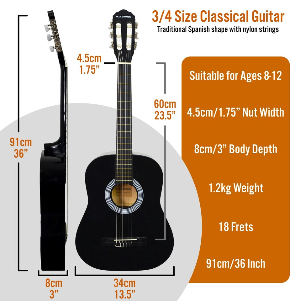 image 1 of XF 3/4 Size Classical Guitar Pack Black