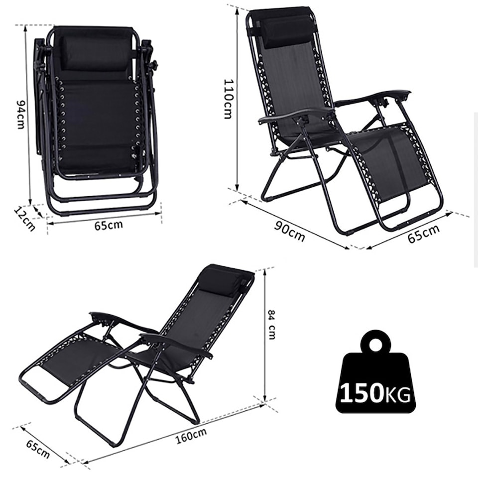 image 1 of Neo Zero Gravity Recliner Garden Sun Loungers | Black | Slate Black