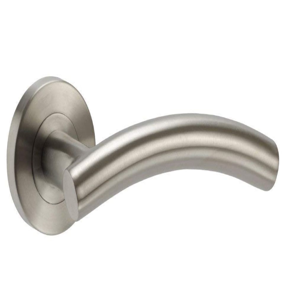 image 1 of Golden Grace 1 Pair Arched T-Bar Door Handles in Brushed Steel Finish with Screws and Spindle Silver
