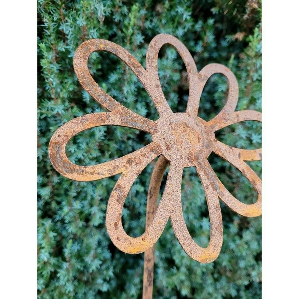 image 1 of 4 Feet Flowering Daisy Plant Pin Garden Art (Pack of 3) - Bare Metal/Ready to Rust