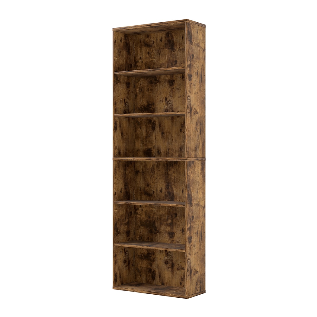 Levede 6 Tier Wooden Bookcase Storage Shelf Display Organizer Unit | Brown | Brown