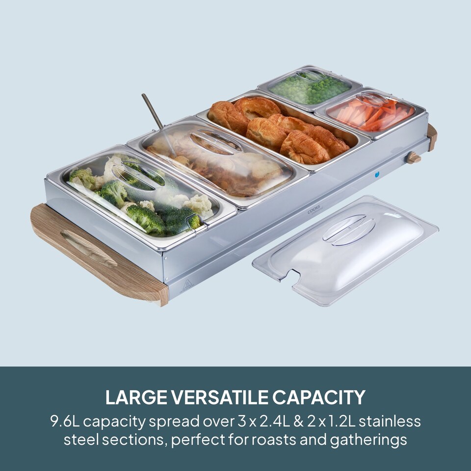 image 1 of Cooks Professional 5-Section Buffet Warmer 9.6L with Hotplate Function | Grey | 5-Section