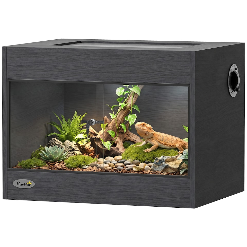 image 1 of PawHut Reptile Vivarium with Sliding Glass Doors and Top Ventilation, Black