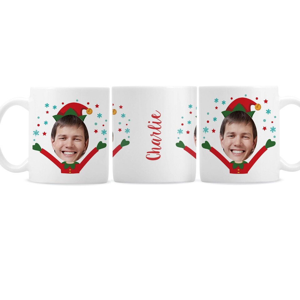 image 1 of Personalised Photo Upload Christmas Elf Mug White