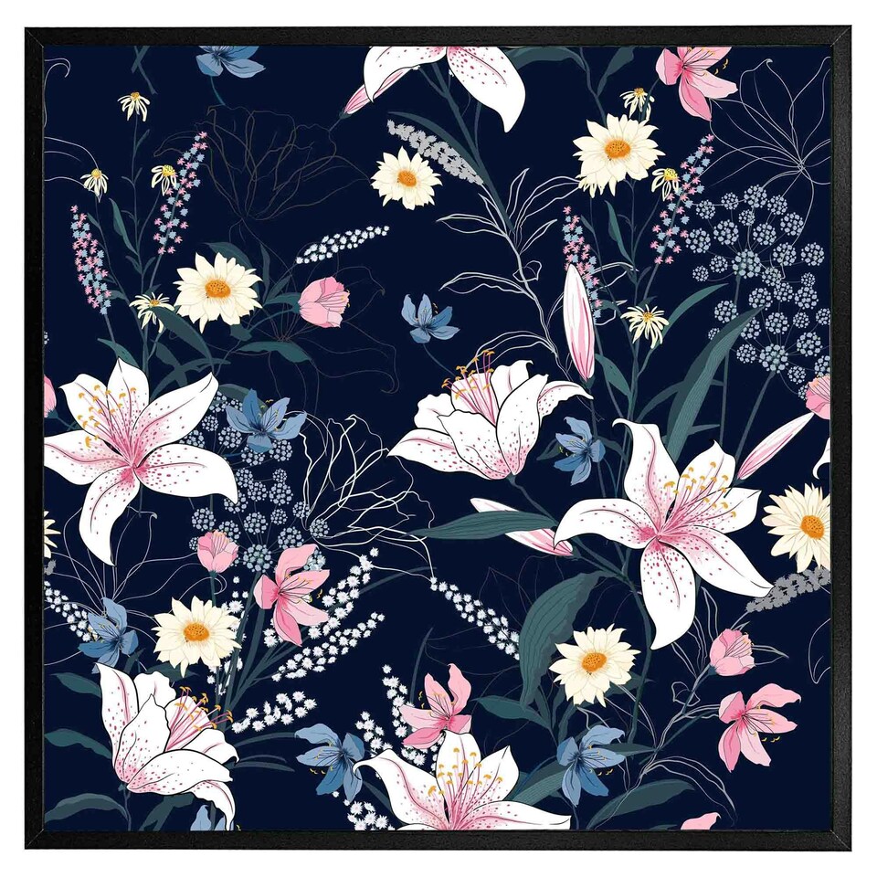 image 1 of Tropical white & pink flowers (Picutre Frame) Brown | XL