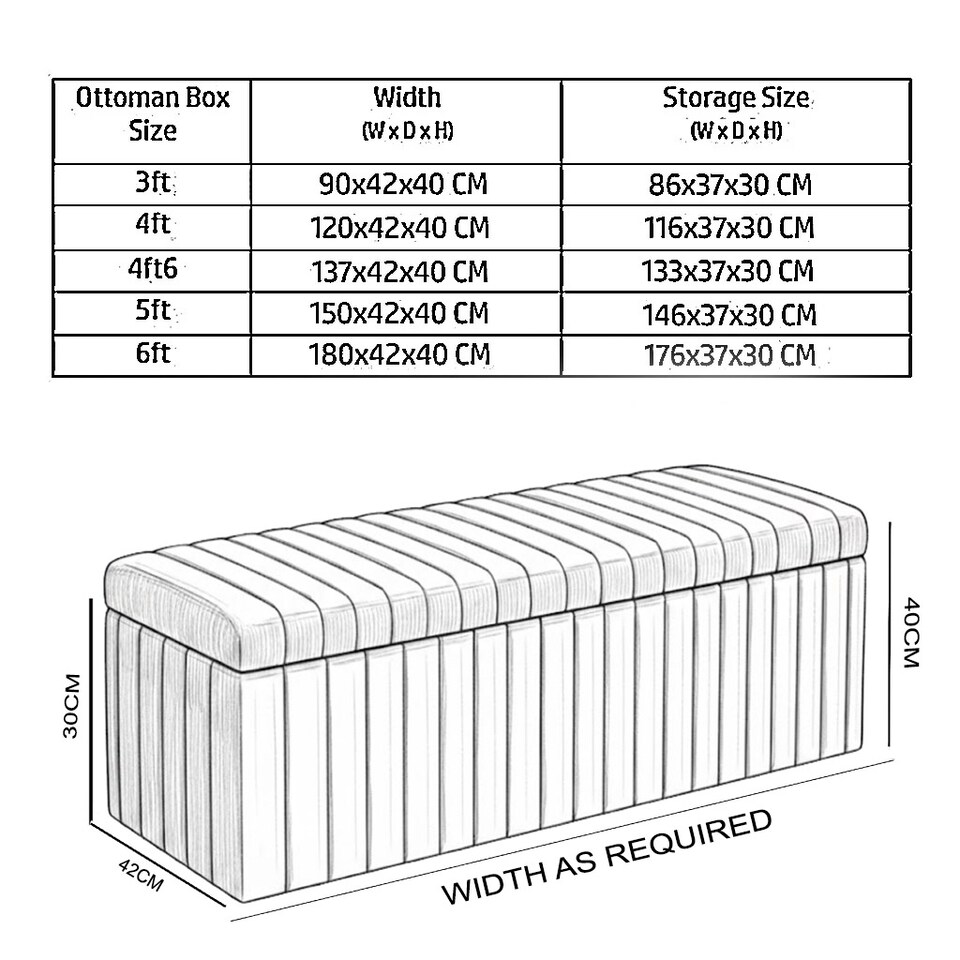 image 1 of 90cm Wide Lux Ottoman Storage Box, Steel Grey Velvet Upholstered Full Striped Storage Ottoman Box
