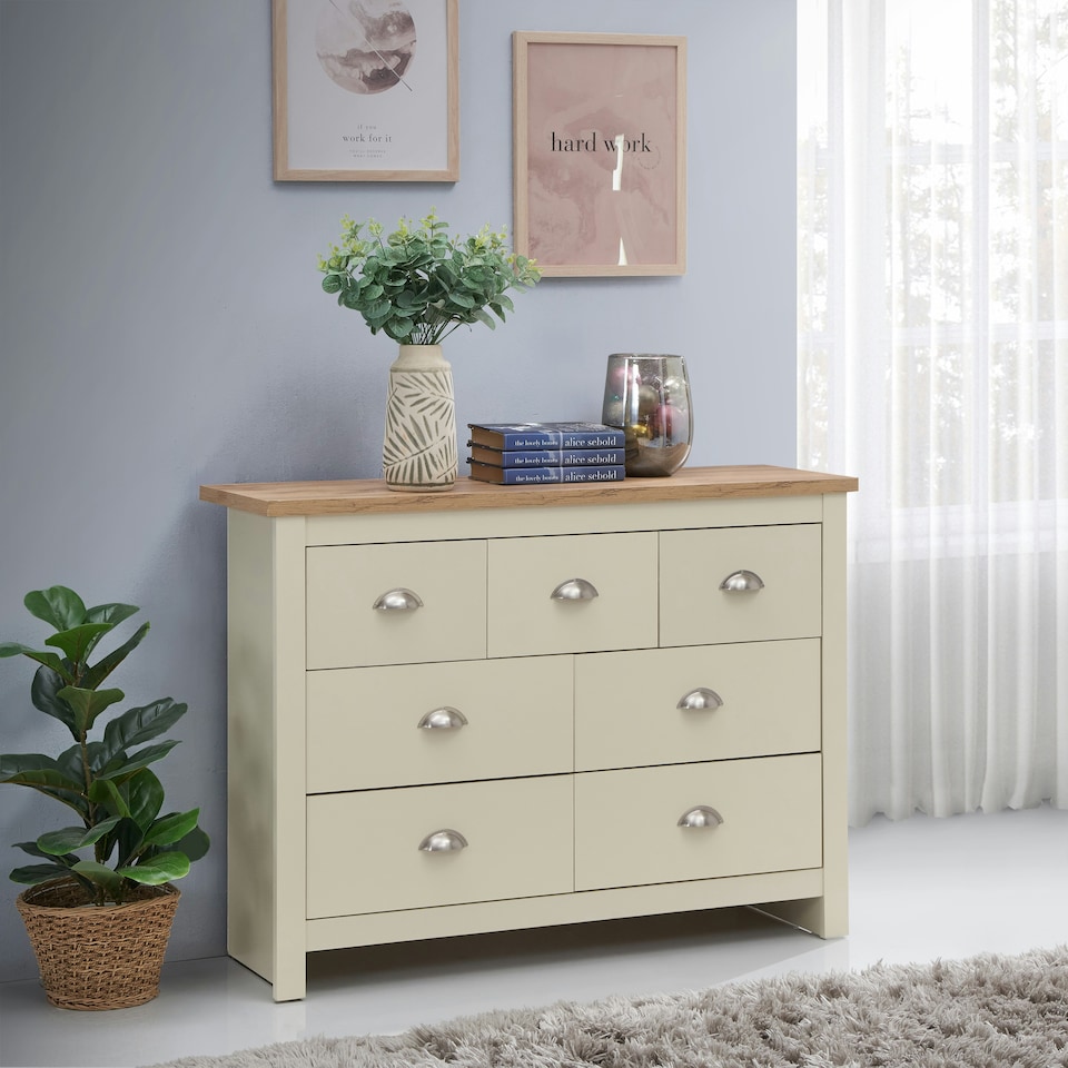 image 1 of Lisbon Chest of 7 Drawers Cream & Oak
