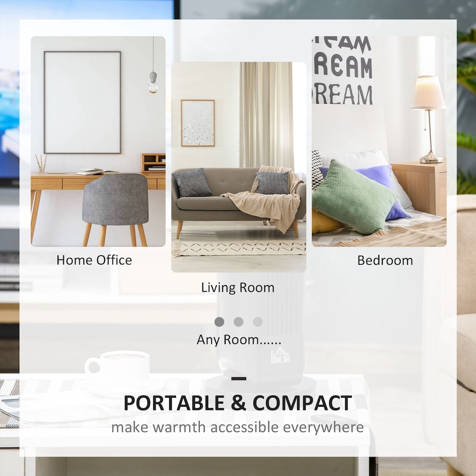 image 1 of HOMCOM 2000W Electric Heater, PTC Ceramic Portable Fan Heater with Overheating Tip-Over Protection, 8H Timer, 45 Oscillating Heater for Home, Office, Study, Bedroom