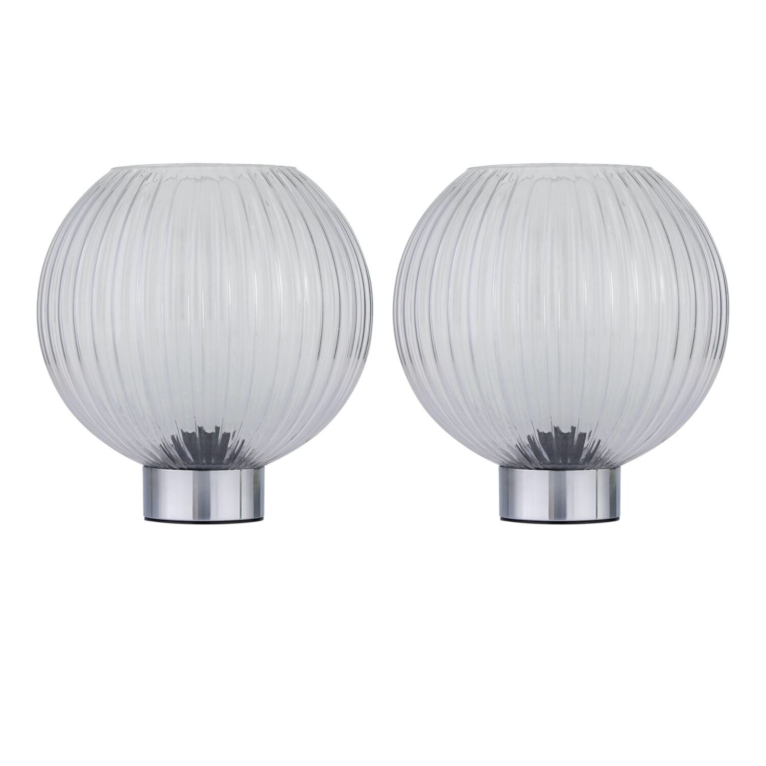 First Choice Lighting Set of 2 Betchley - Battery Operated Chrome Lamp with Clear Glass in Silver