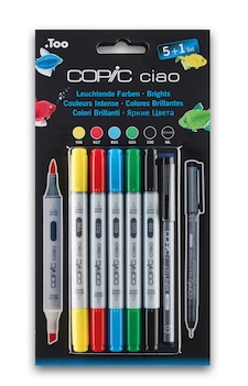 Copic CIAO Marker Marker & Multiliner, Bright Colours, Set of 5 + 1