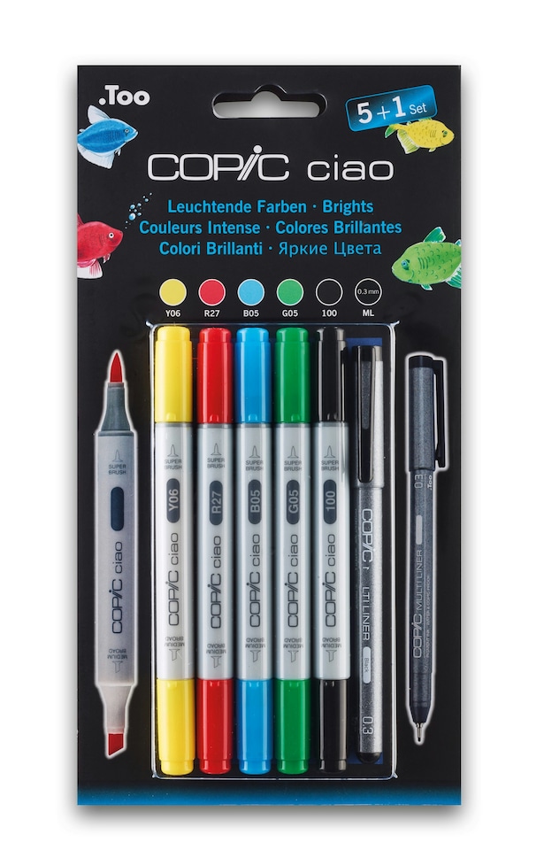 Copic CIAO Marker Marker & Multiliner, Bright Colours, Set of 5 + 1