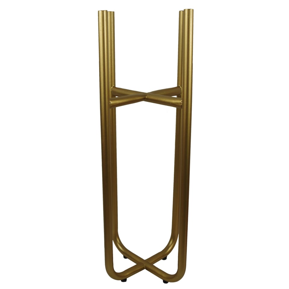 image 1 of Metal Planter Stand Gold Black Metal Plant Pot 62cm x 18cm Leaf Design UK Botanik Gold