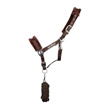 HYCONIC Faux Fur Horse Head Collar & Lead Rope - Brown - Cob