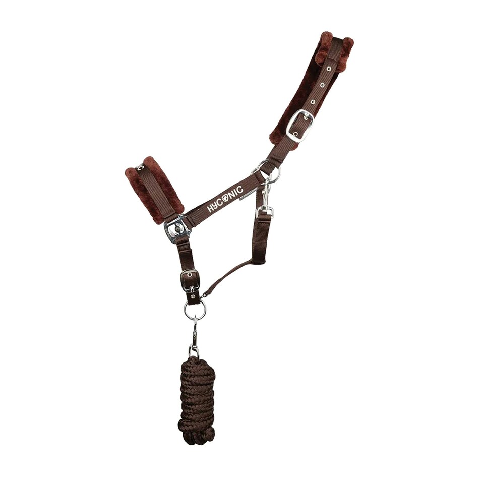 image 1 of HYCONIC Faux Fur Horse Head Collar & Lead Rope - Brown - Cob