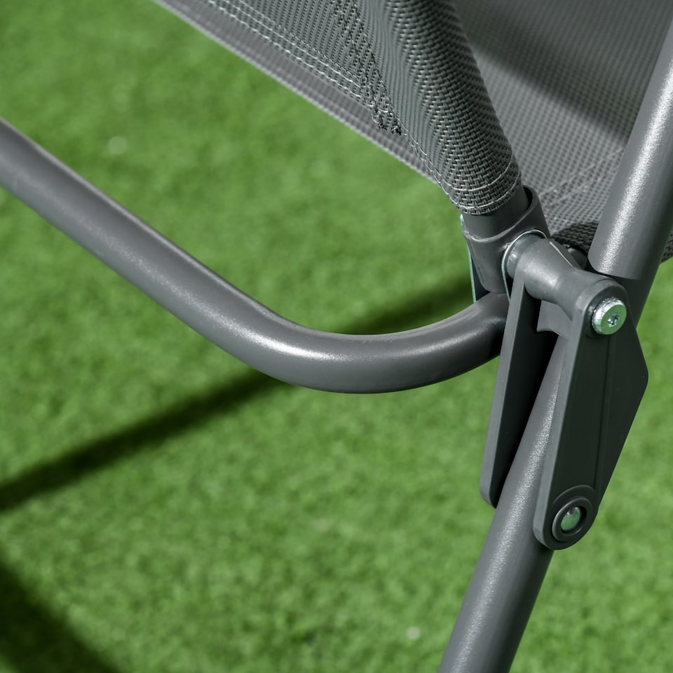 image 1 of Outsunny Garden Bistro Set, 3 Pieces Table and Chairs Set, Outdoor Garden Furniture with Foldable Breathable Mesh Fabric Armchairs & Glass Top Coffee Table | Grey