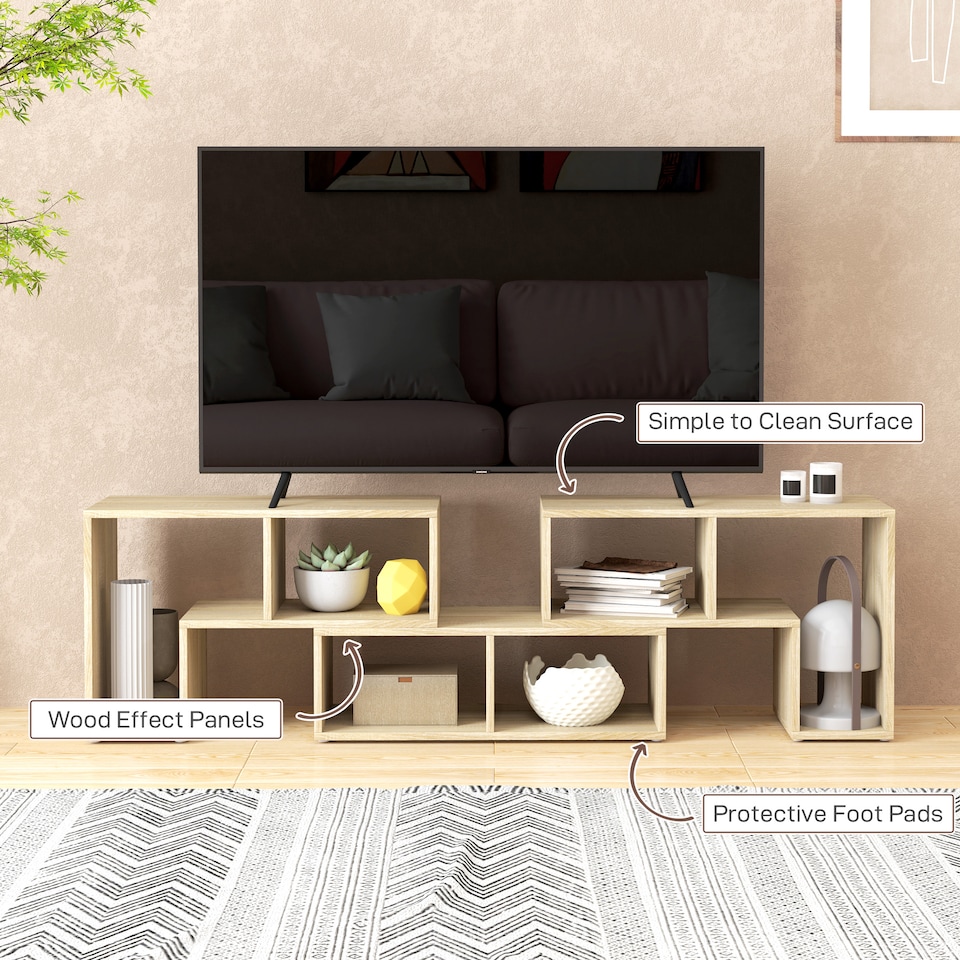 image 1 of HOMCOM TV Stand for TVs up to 75 Inches, Free Combination TV Unit with Storage Shelves, Extendable Entertainment Centre for Living Room, Grey Oak Wood-Effect