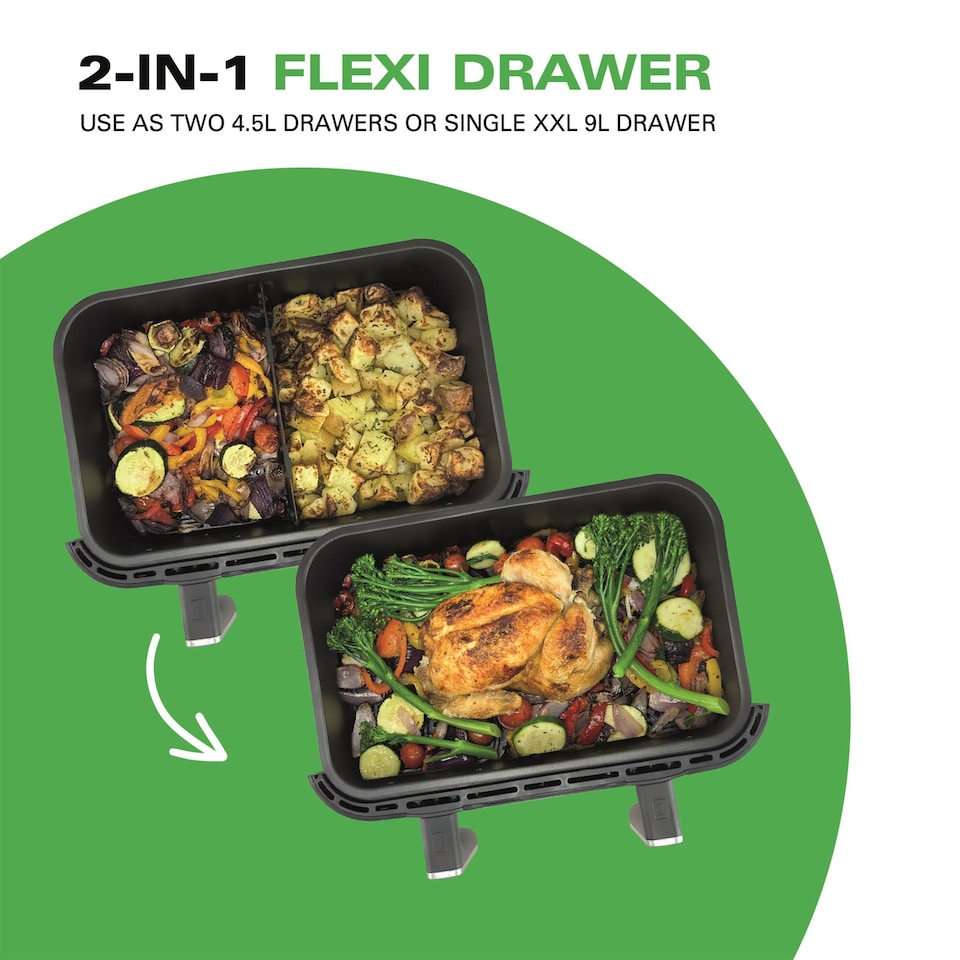 image 1 of Hamilton Beach Air Fryer, 9L, Dual, VisionCook, 2600W, Vision Window, 10 One Touch Presets, Vortex Technology, Match Cook, Smart Finish, Dishwasher Safe, Roast, Bake, Dehydrate, Black - HB700VCGS