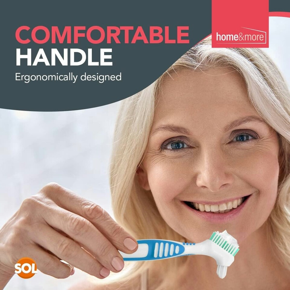 image 1 of SOL 2pk Denture Toothbrush, UK Retainer Brush for Cleaning False Teeth