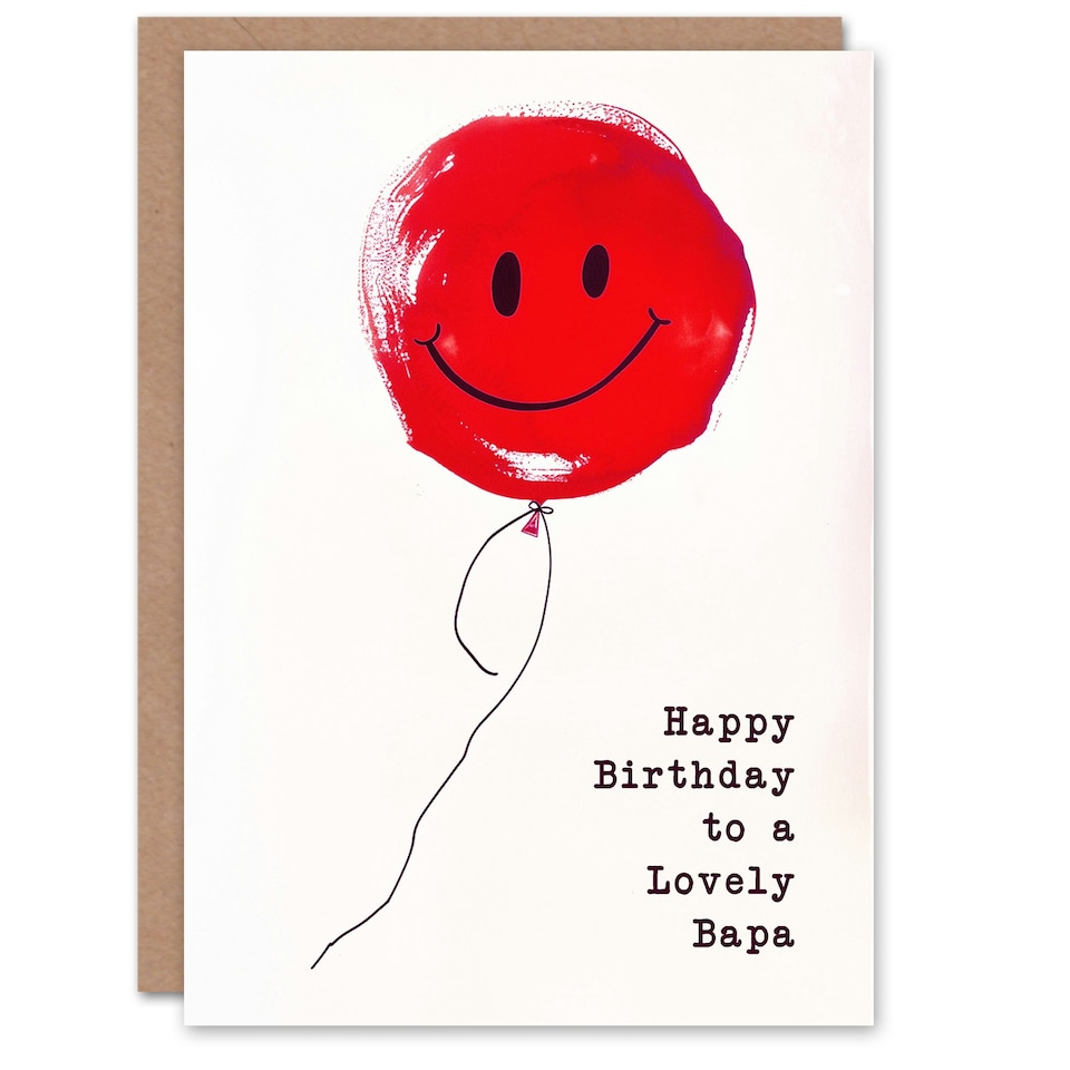 image 1 of Lovely Bapa Simple Smiley Face Red Balloon Non Binary Birthday Card