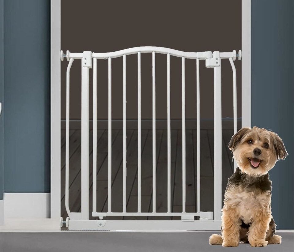 image 1 of Bettacare Curved Top Dog Gate, 107cm - 116cm, Matt White, Pressure Fit Pet Gate for Dog and Puppy, Pet and Dog Barrier | White