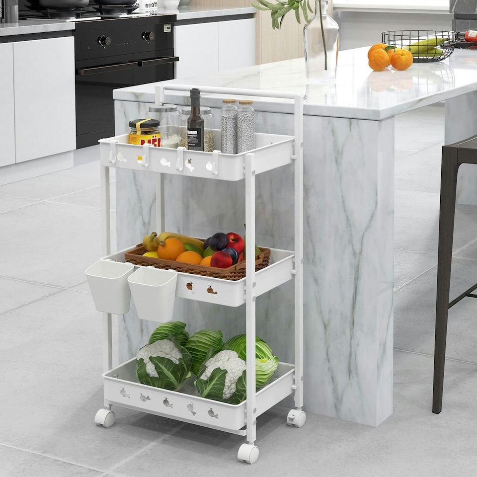 image 1 of COSTWAY 3-Tier Rolling Storage Cart Utility Cart