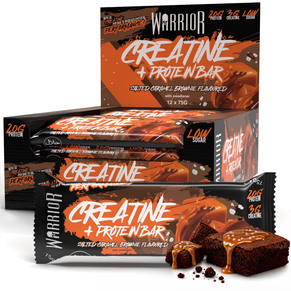 image 1 of Warrior Creatine  Protein Bars 12 x 75g – 20g High Protein Bar, 5g Creatine, Low Sugar High Fibre Oat  Bars, Meal Replacement Bars (Chocolate Peanut)