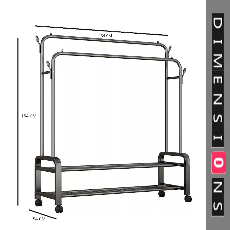 Black Heavy Duty Double Rail Clothes Rack – Garment Hanging Stand with ...